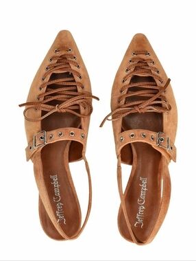 Jeffrey Campbell Women's Suede Geralt Tie Slingback Flats. Size 11. Color Brown